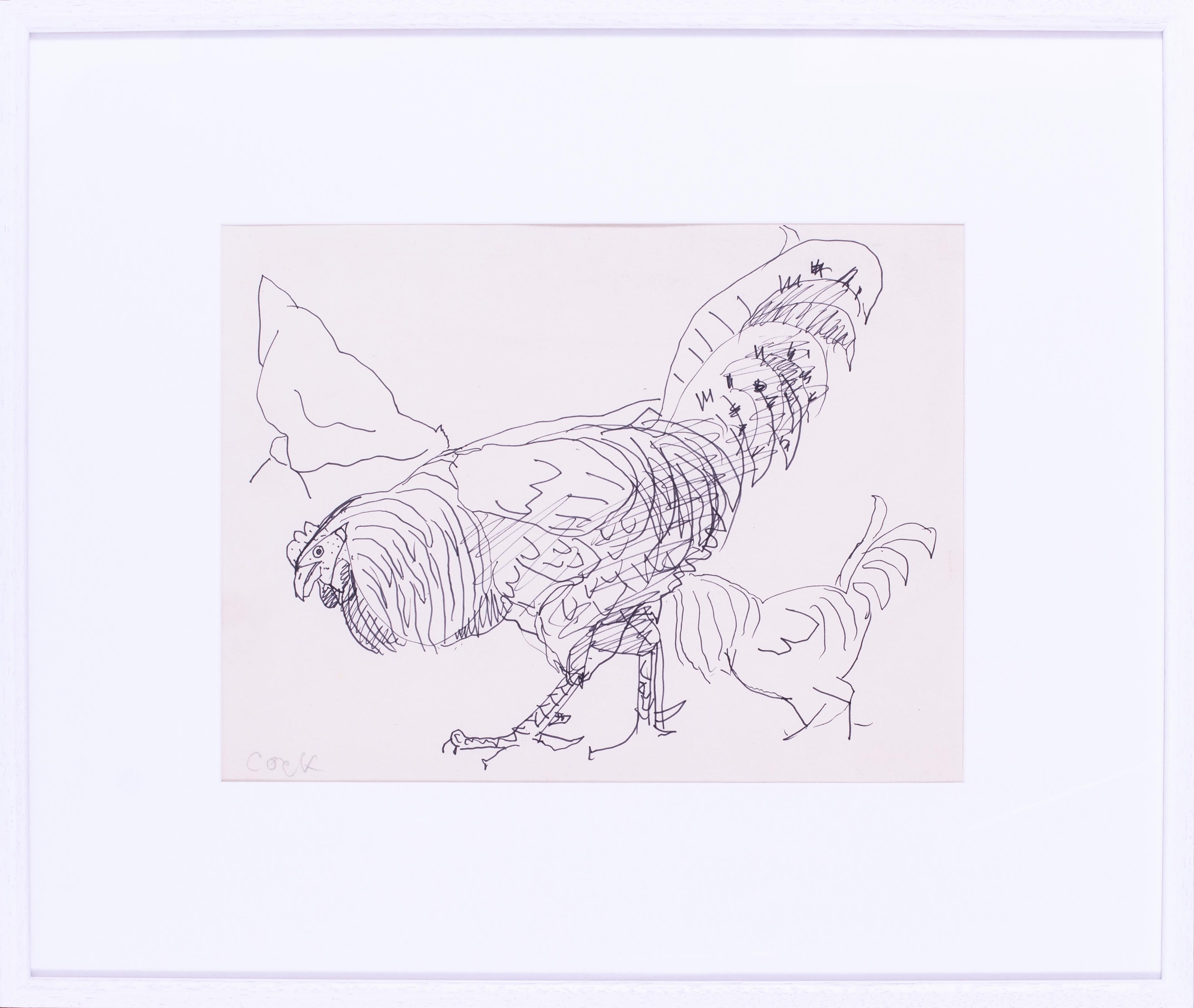 Cornish, Knstler Sven Berlin aus St. Ives, Zeichnung Strutting Cockerel