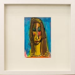 Vintage Sven Berlin watercolour drawing of a maiden head, British, Mid Century artist