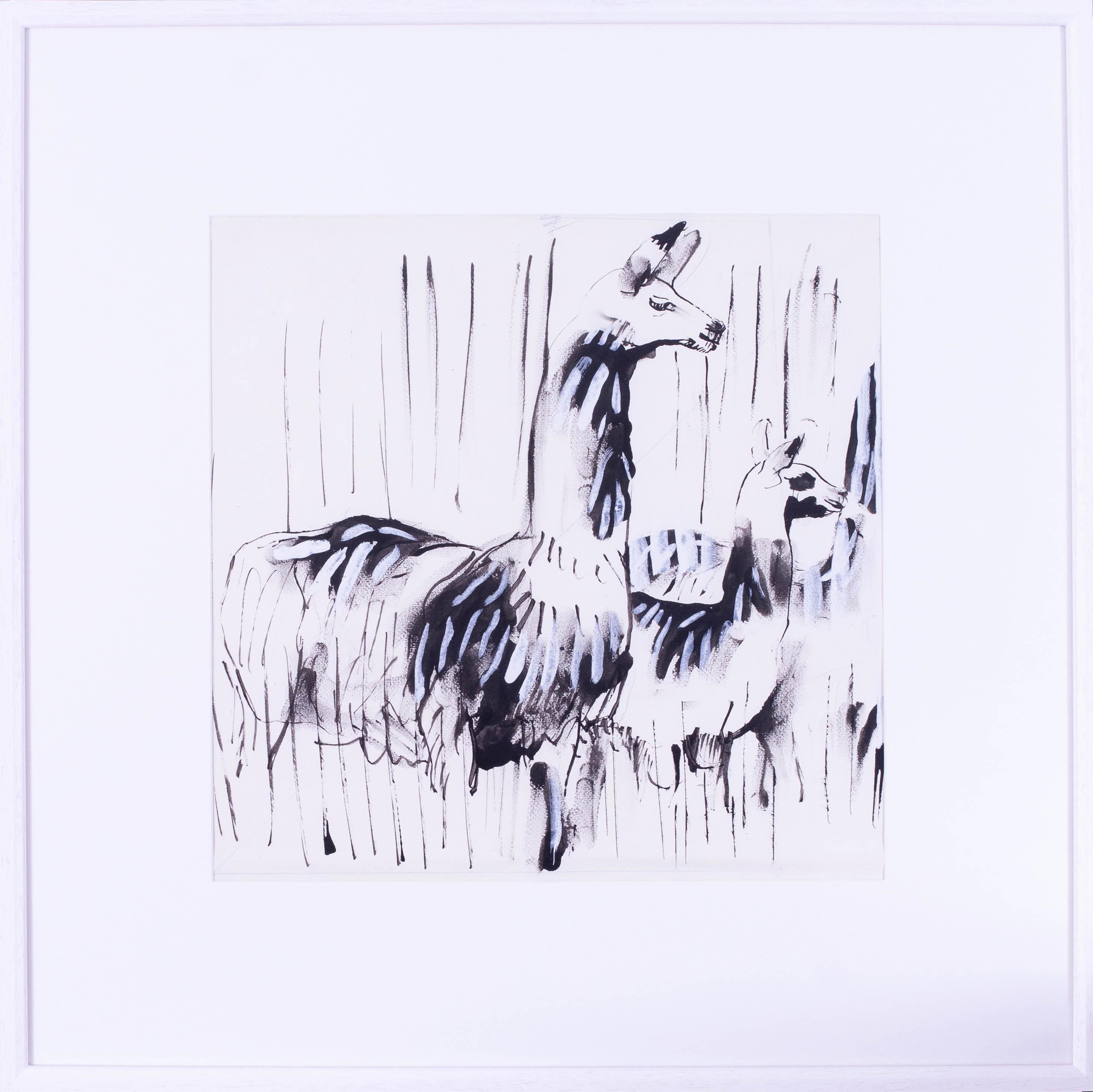 Alpaca von Sven Berlin, moderner britischer Künstler, Schule von St. Ives, Zeichnung