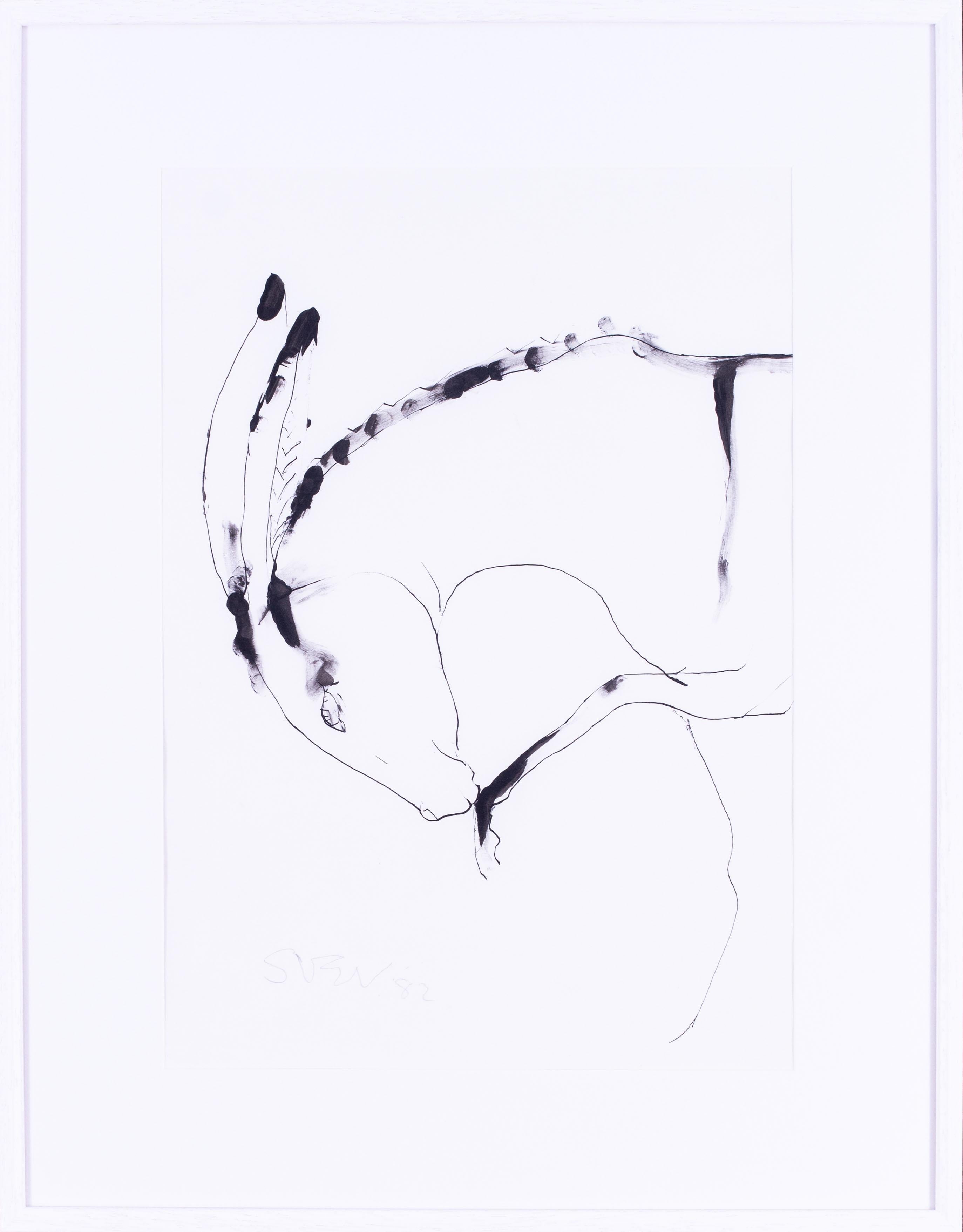 Sven Berlin (britannique, 1911 - 1999)
L'âne qui fait des courbettes
Encre sur papier
Signé et daté `SVEN '86' (en bas à droite)
15x 21,1/4 in. (38 x 54 cm.)
(44)

Sven Berlin, né à Sydenham, Londres, le 14 septembre 1911, est un peintre,