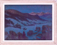 American Impressionist mountain landscape of Gstaad in nighttime, pastel