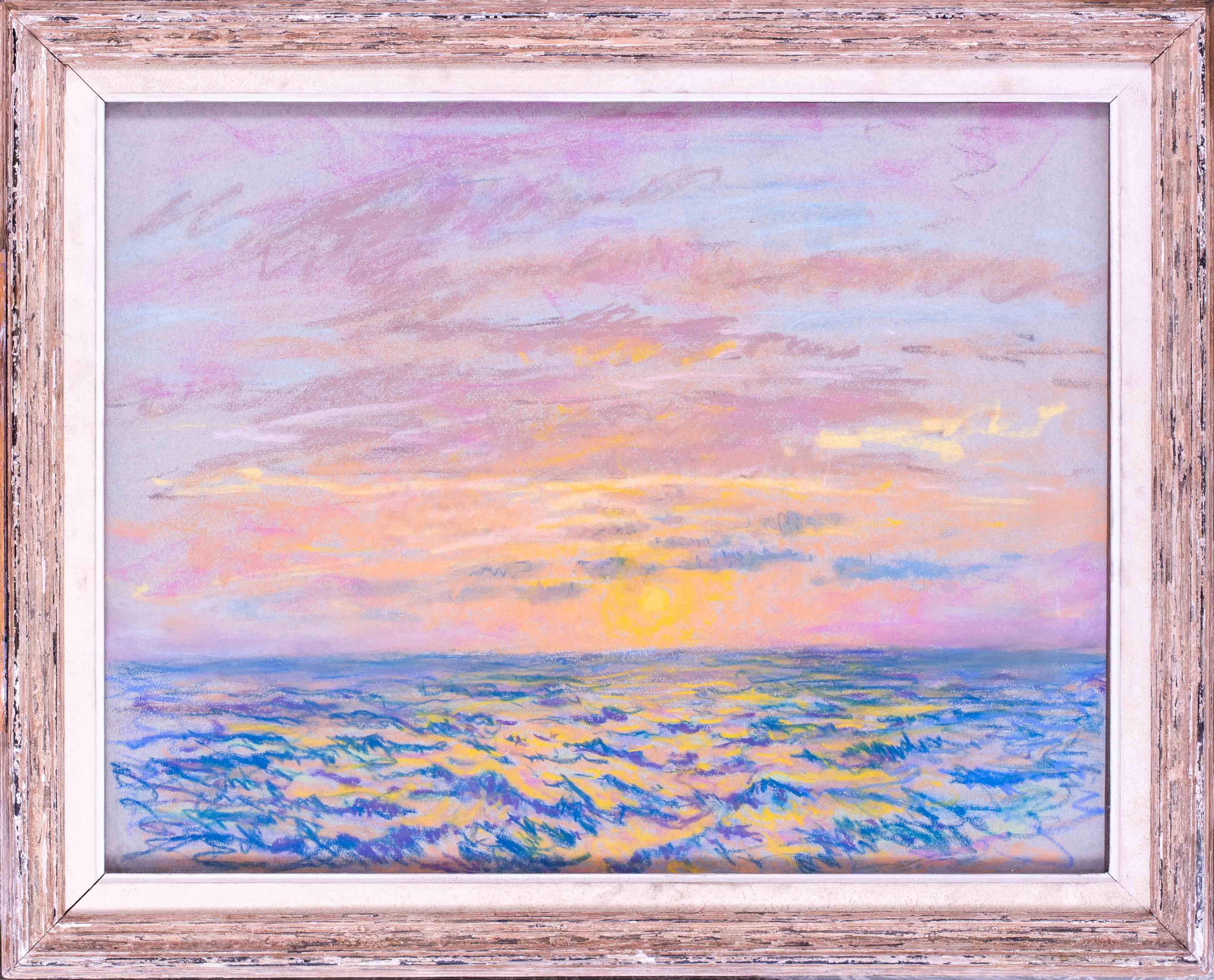 William Samuel Horton Landscape Art - American 19th Century pastel drawing of a sunset over the sea by Horton