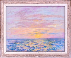 American 19th Century pastel drawing of a sunset over the sea by Horton