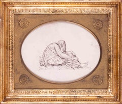 19th Century British drawing, follower of William Blake, of a seated figure