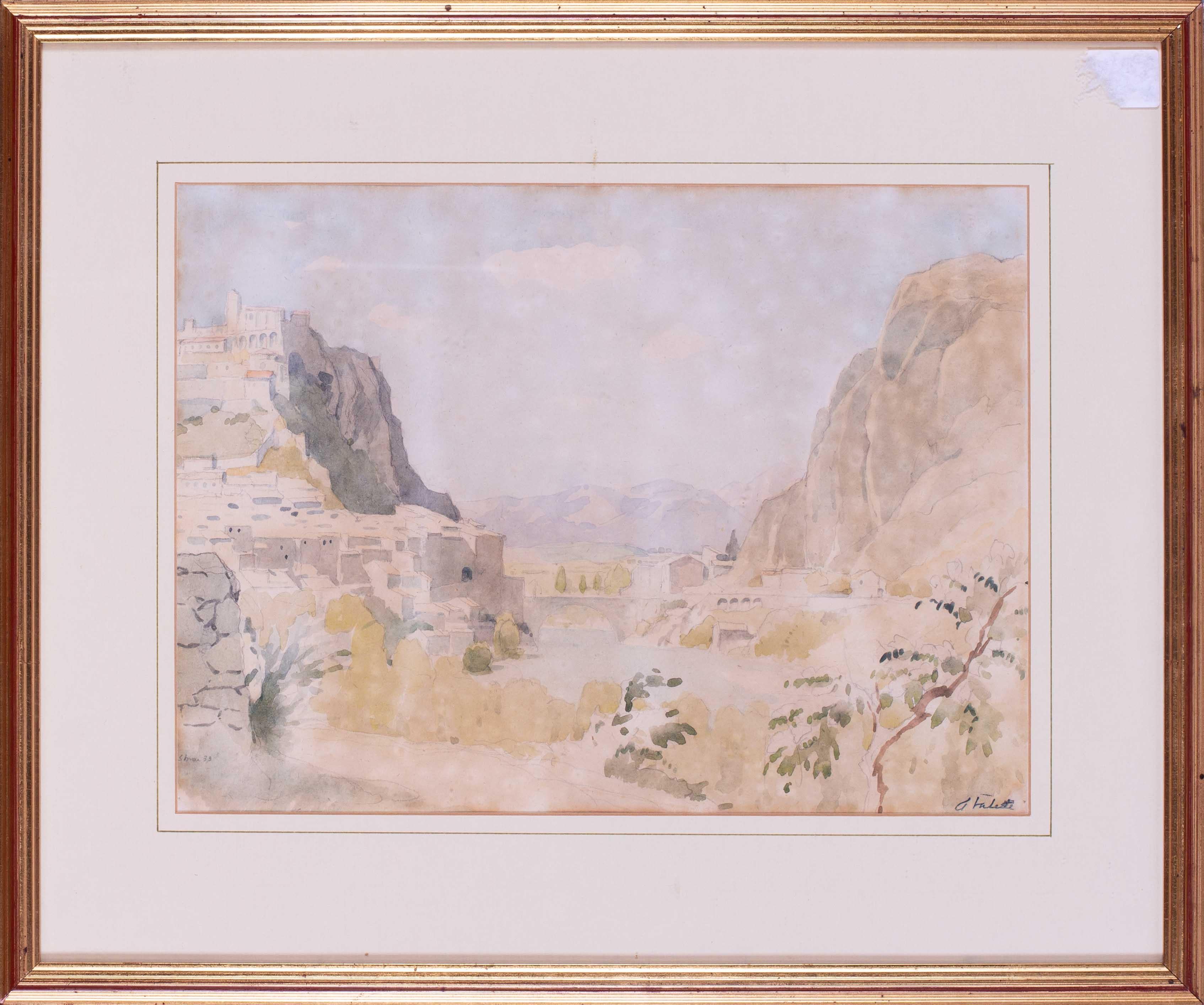 Pierre Adolphe Valette Landscape Art - 20th Century French Impressionist watercolour painting of Vaison-la-Romaine
