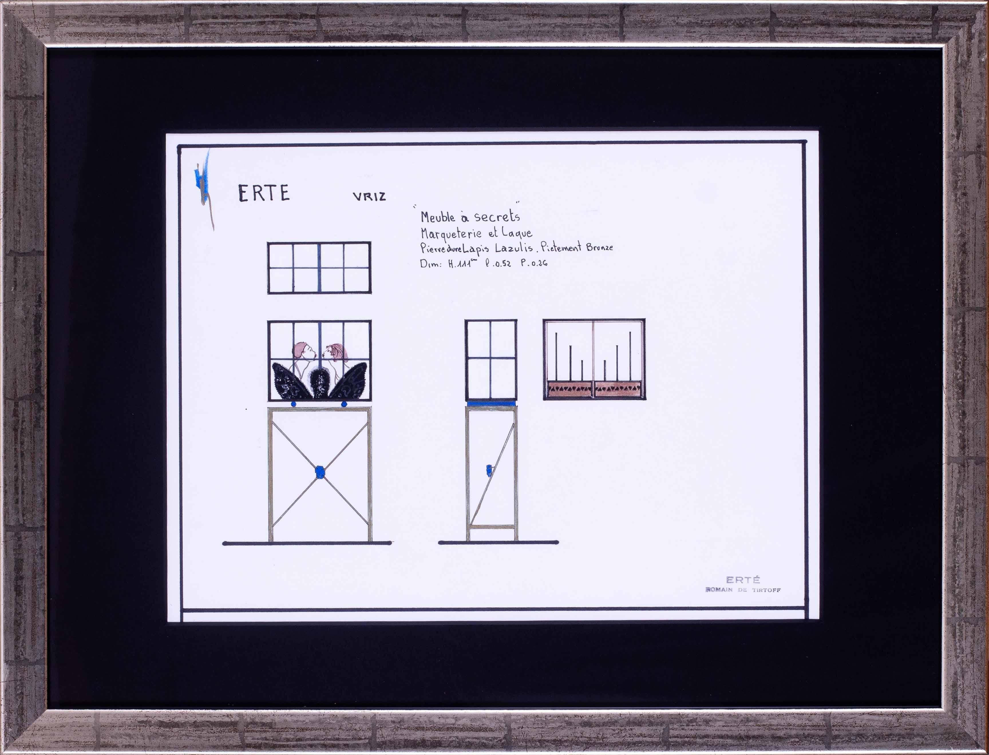 Erte - Romain de Tirtoff Interior Art - Original Erte furniture Art Deco designs in ink and watercolour, 20th century