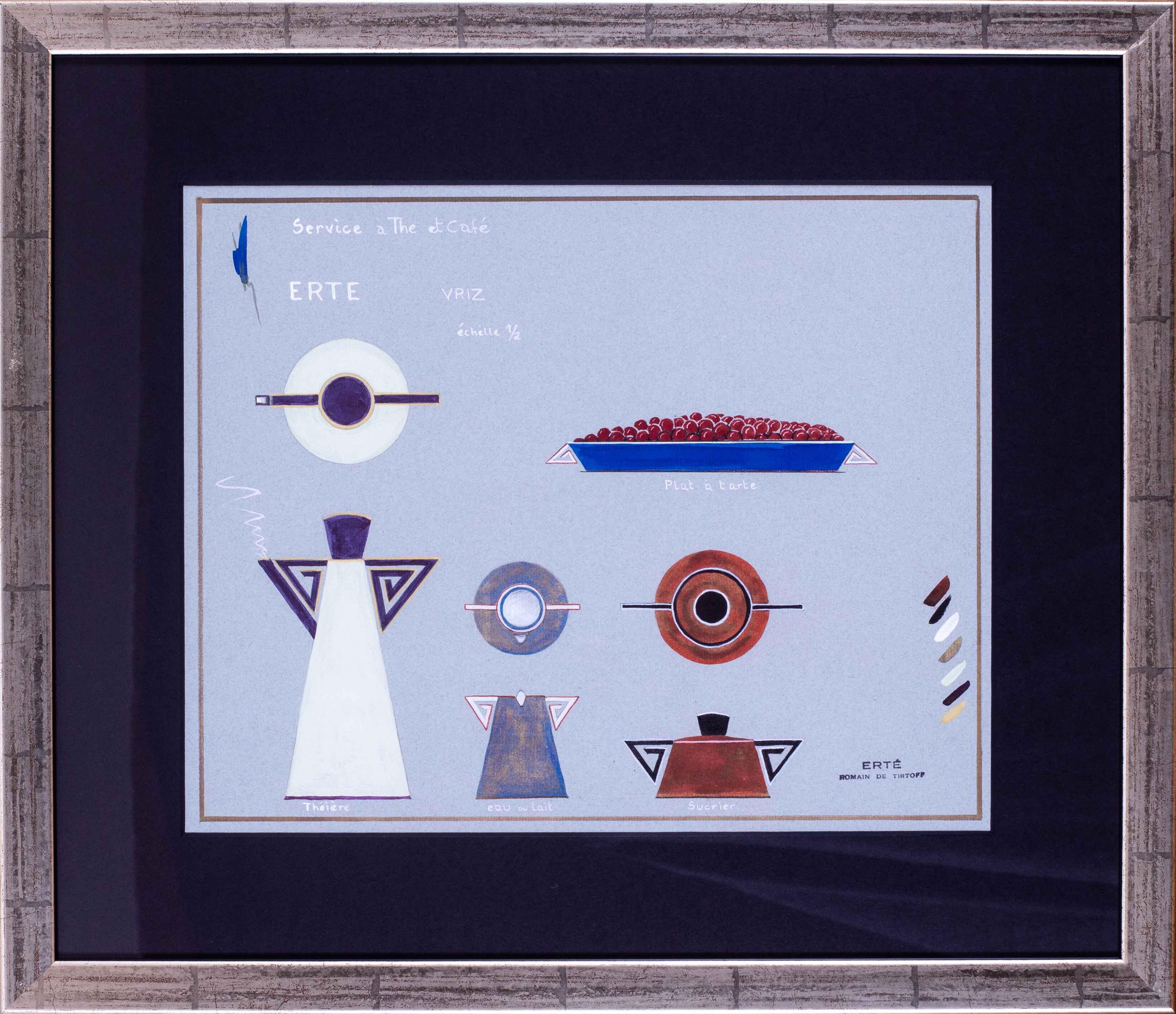 Erte - Romain de Tirtoff Still-Life - Original art deco Erte design of a tea and coffee set and a sugar bowl