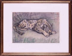 Crouching Leopard drawing by British 20th Century artist Elsie Marian Henderson