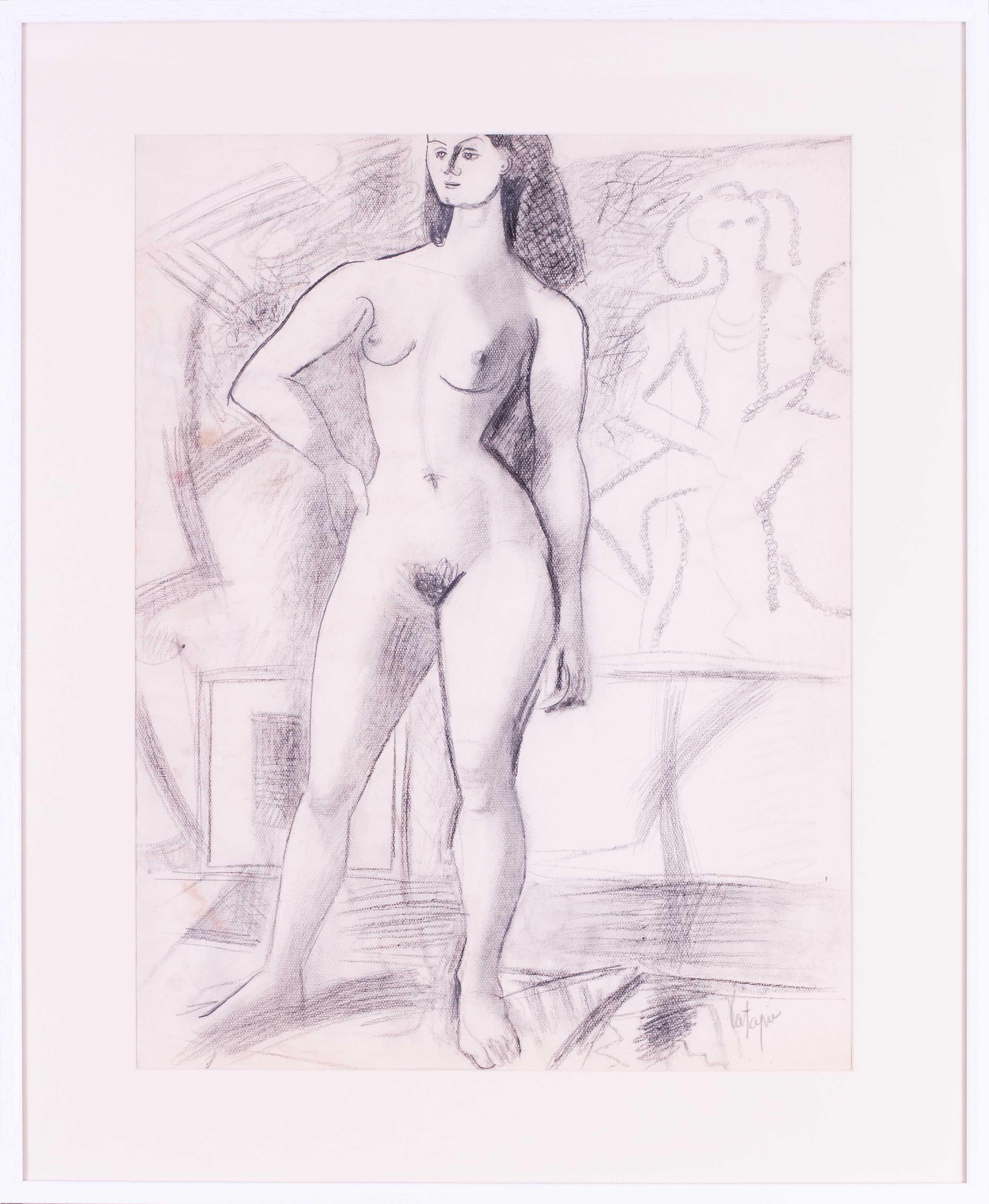 Dessin de nu post-impressionniste français par l'artiste français du 20e siècle Latapie