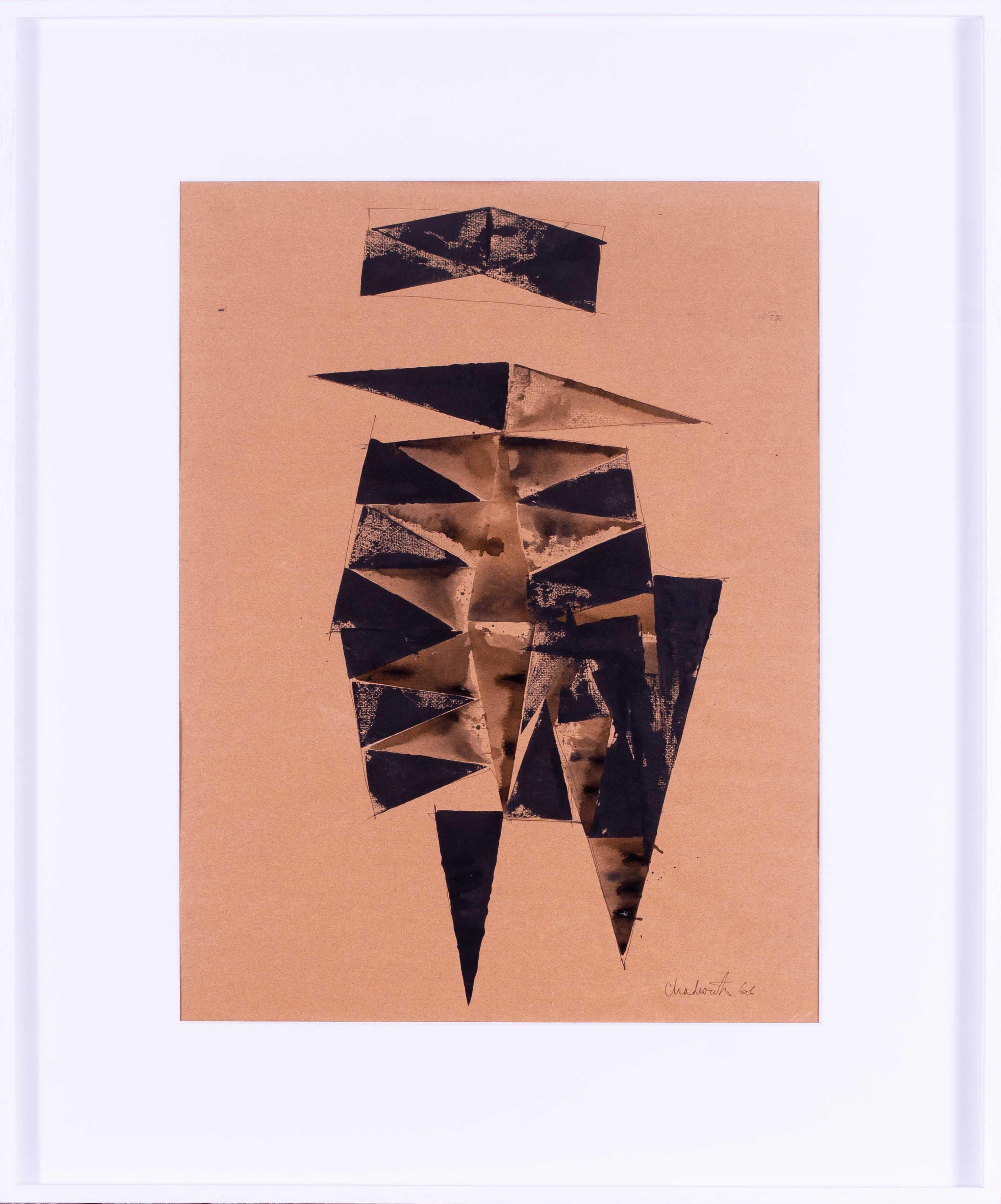 Lynn Russell Chadwick CBE RA Abstract Drawing – Lynn Chadwick, britisches, abstraktes, figuratives Tuschegemälde, schwarz gewaschen, 1966