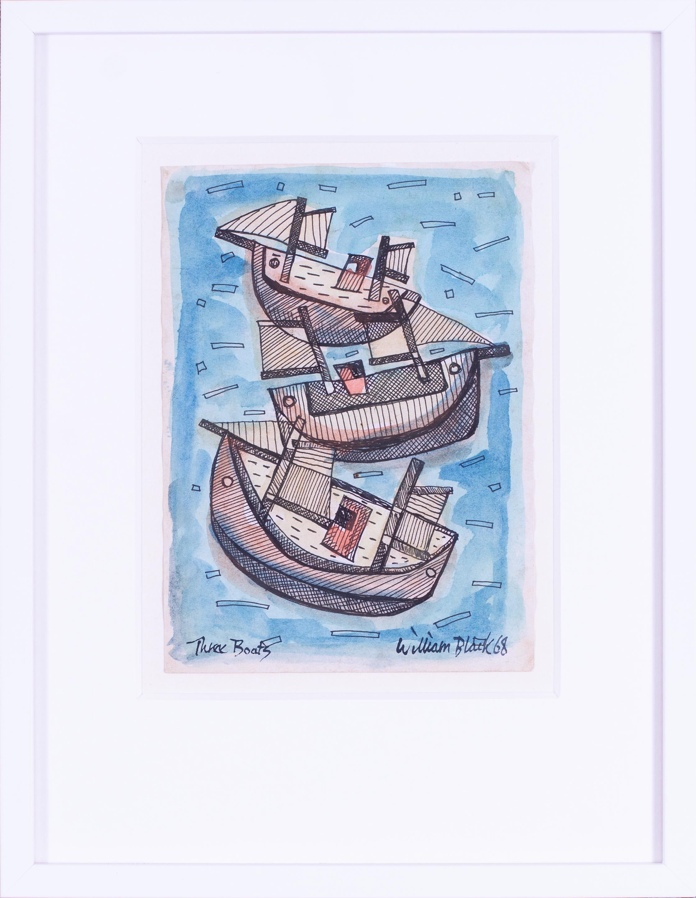 William Black (British, fl.66-69)
Three boats
Watercolour and ink pen
Inscribed with title, signed and dated `Three Boats William Black 68’ (lower edge)
8 x 5.3/4 in. (20.3 x 14.7 cm.)

William Black is a little known and underrated member of the St