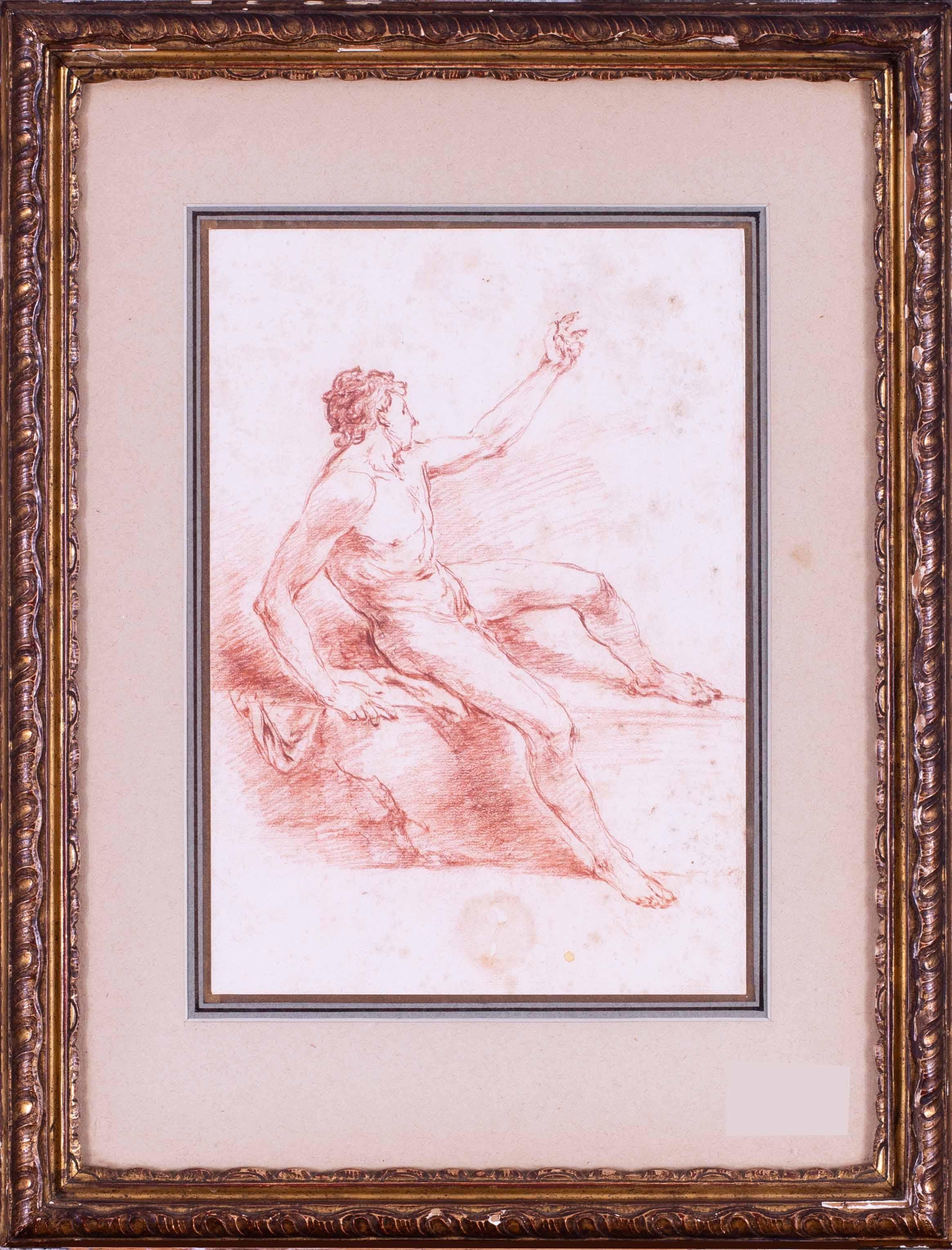Étude italienne en craie rouge du 18ème siècle d'un homme assis par Zuccarelli