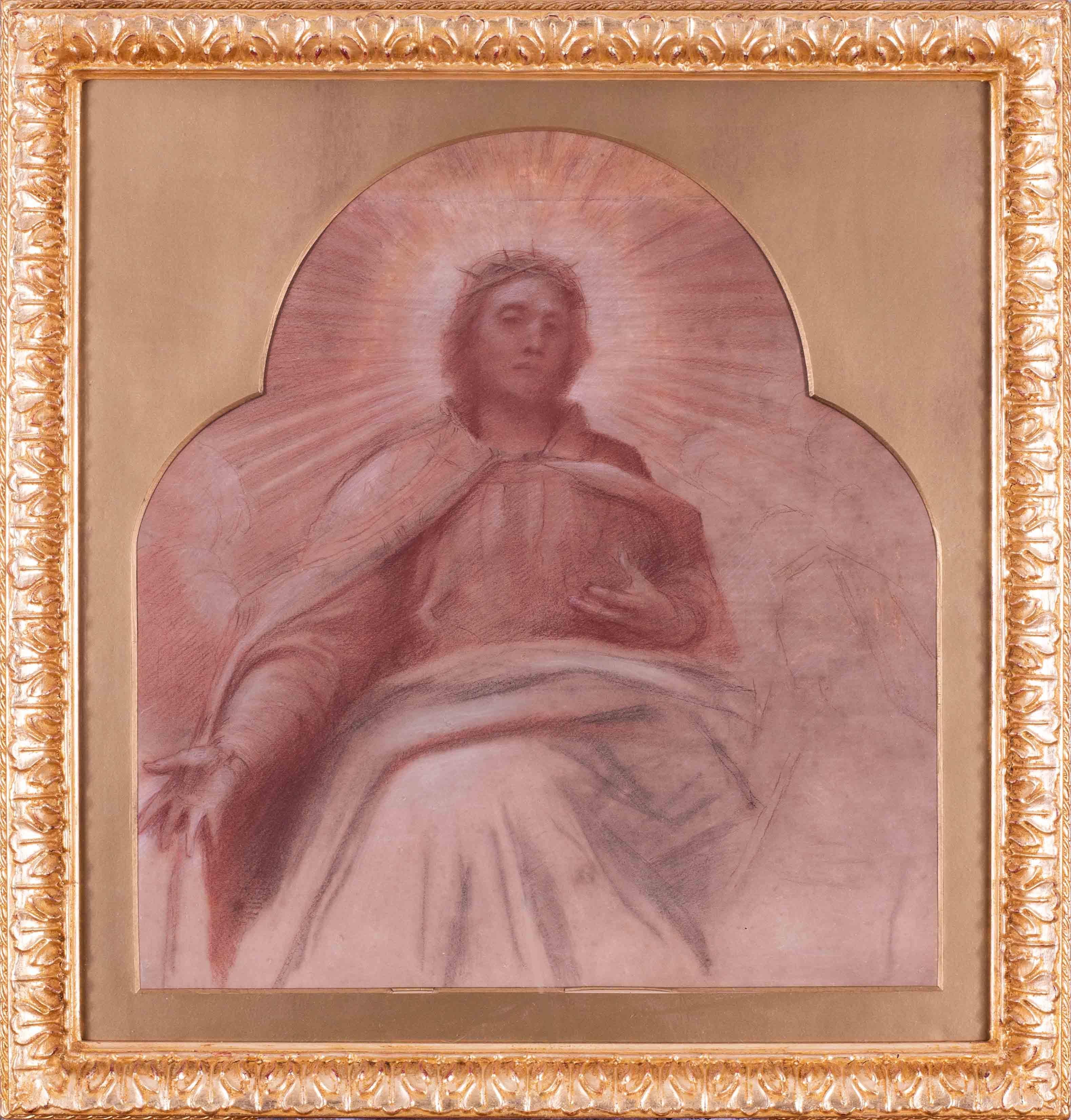 George Frederic Watts OM RA Figurative Art - British 19th Century chalk drawing of Christ in Glory by G F Watts