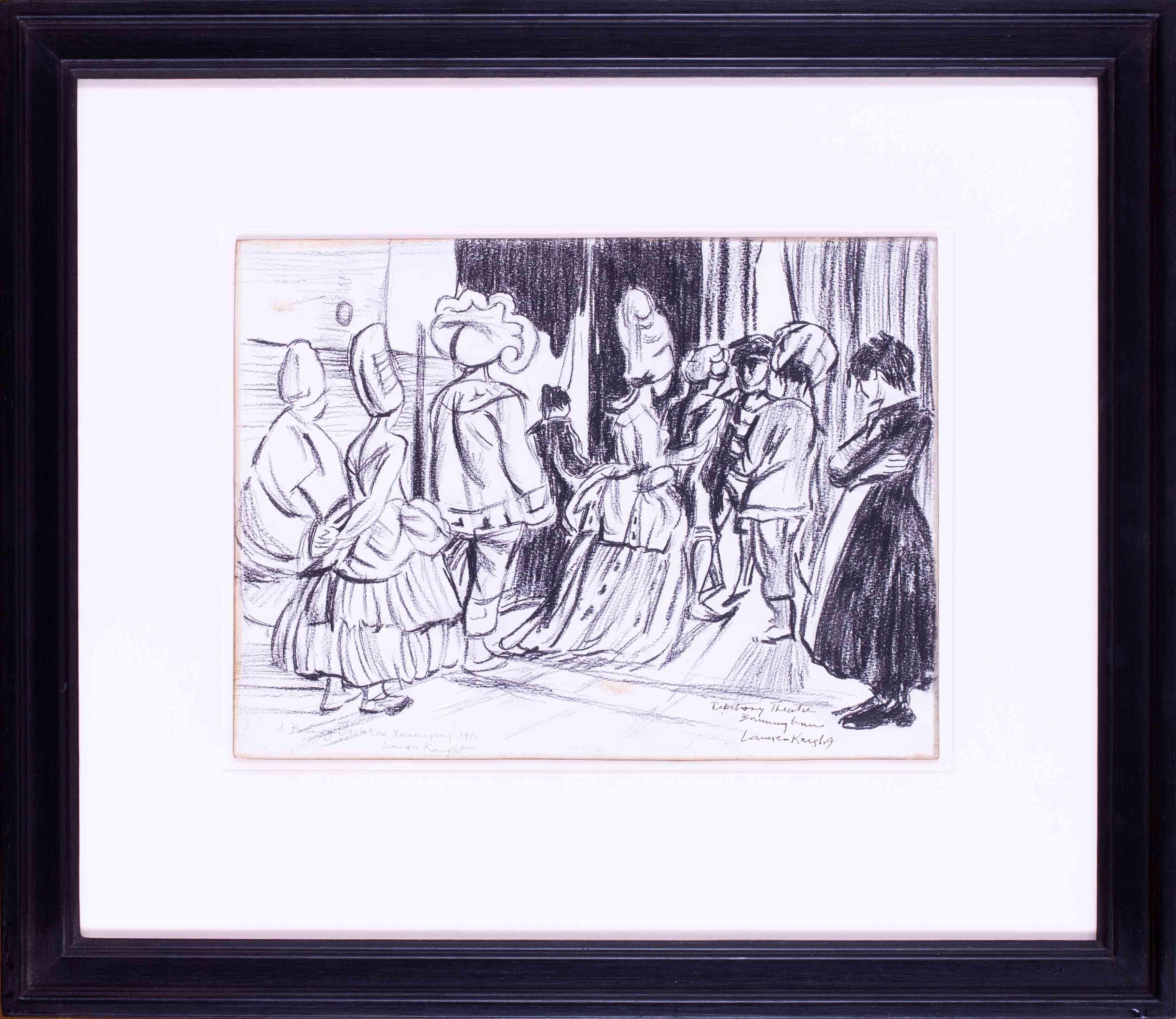 Un dessin magnifiquement composé de 'A Barry Jackson Xmas Play' par Dame Laura Knight exécuté en 1921.  L'œuvre est signée et titrée et est en bon état.  Les détails complets sont les suivants : 

Dame Laura Knight RA RWS (britannique, 1877 -