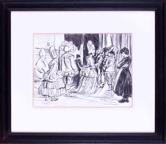 Dame Laura Knight, signed, charcoal on board drawing of behind theatre scene