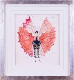 Art Deco butterfly costume design in watercolour by French designer Aumond