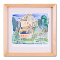 British female artist Lorna Vahey's watercolour of Bel Lodge and donkeys