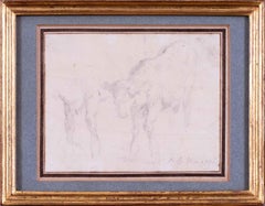 18th Century Old Master pencil study of cows by French artist Jean Baptiste Huet
