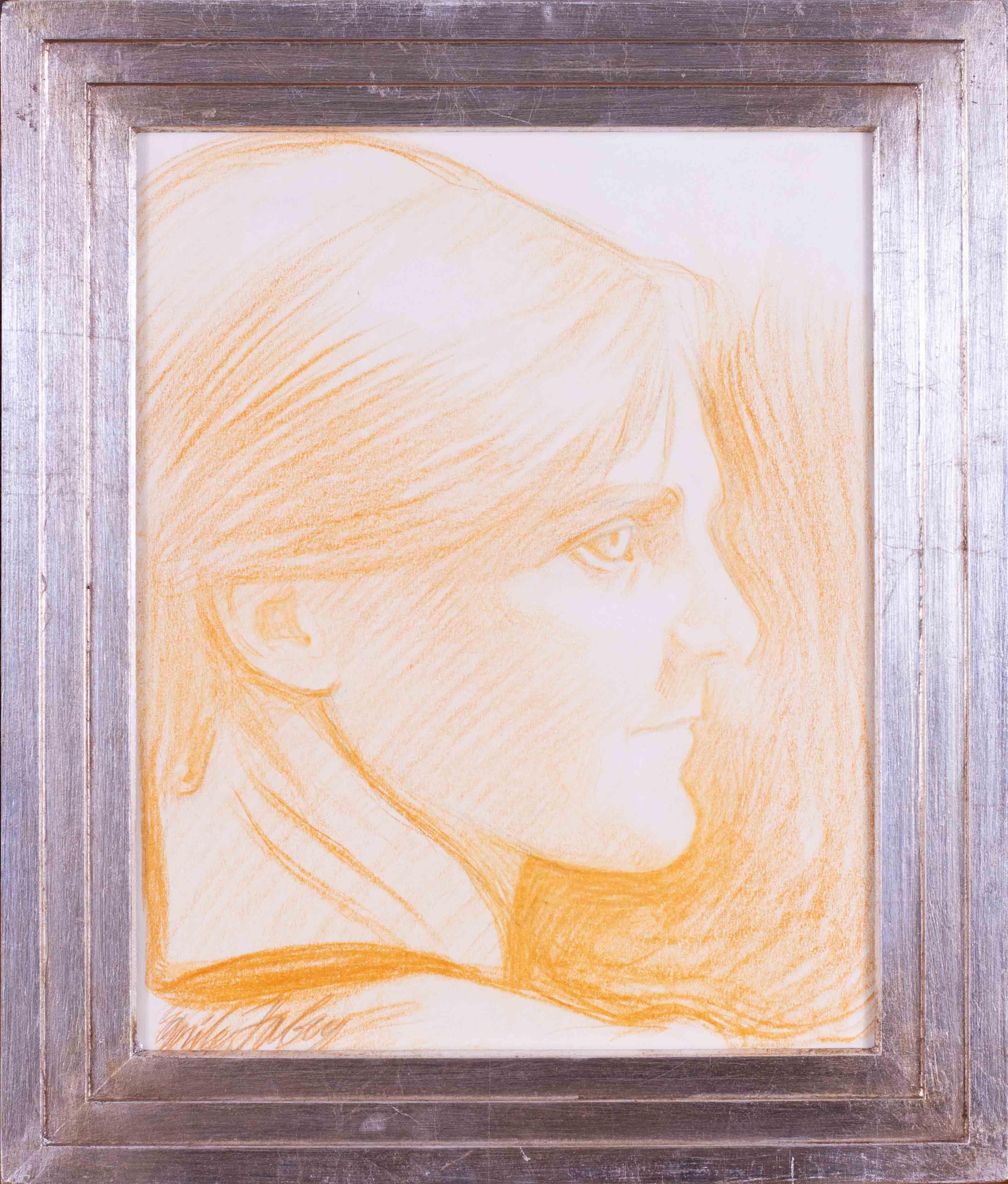 Early 20th Century profile of a lady in pastel by Belgian artist Fabry