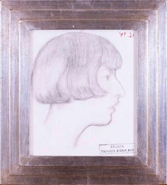 Portrait de sa fille au fusain sur papier par Jean van den Eeckhoudt, datant d'environ 1918
