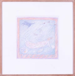 Bleistiftstudie „Billet-Doux“ der weiblichen Wandteppichweberin Lynne Curran in blassrosa