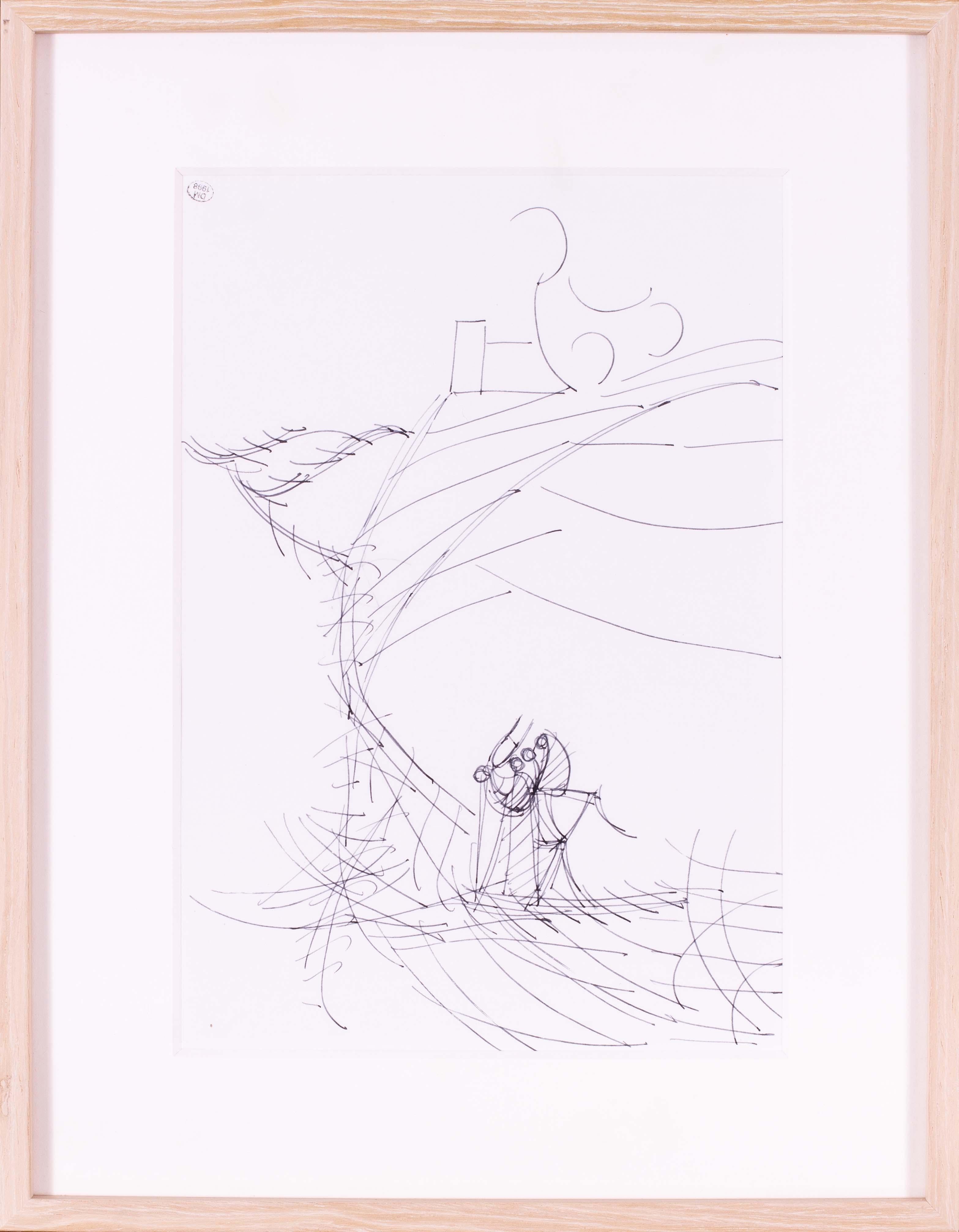 Original Dora Maar, (Picasso's Muse), feine Tuschezeichnung von Reisenden, 1998