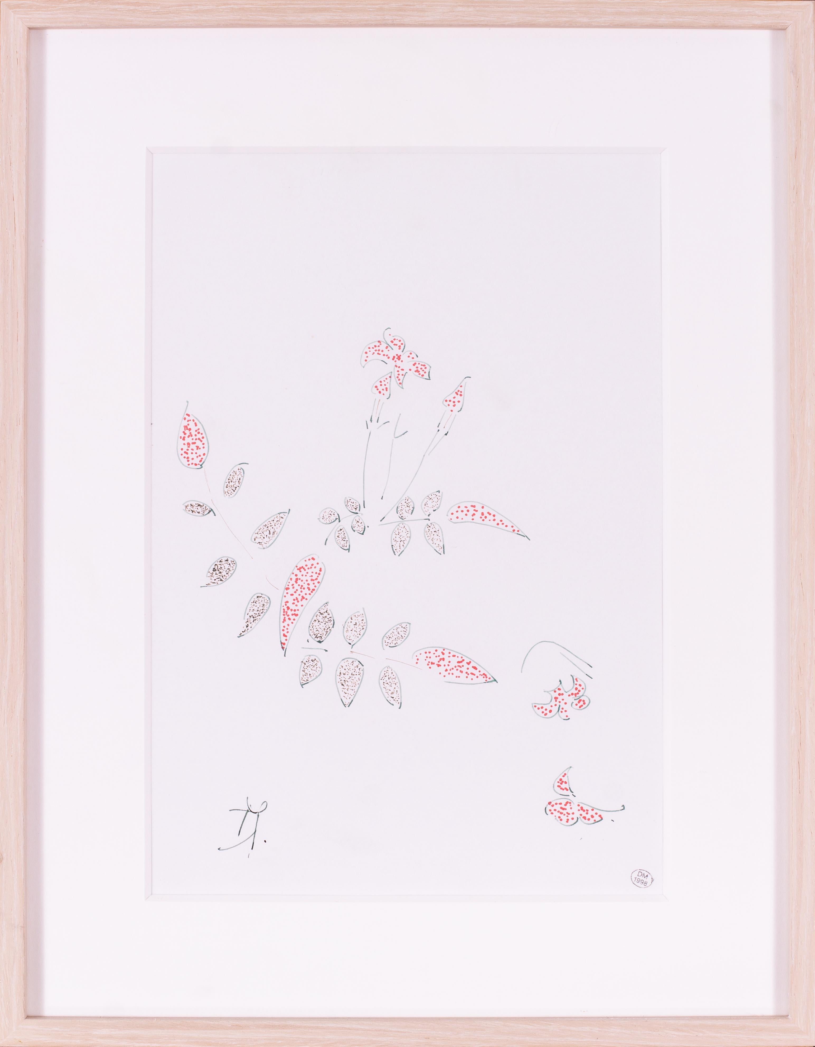 Es handelt sich um eine schöne, avantgardistische Zeichnung von Blumen der französischen Künstlerin Dora Maar.  Dora Maar war eine eigenständige Künstlerin, die sich durch eindrucksvolle Fotografien, innovative Techniken und die konsequente