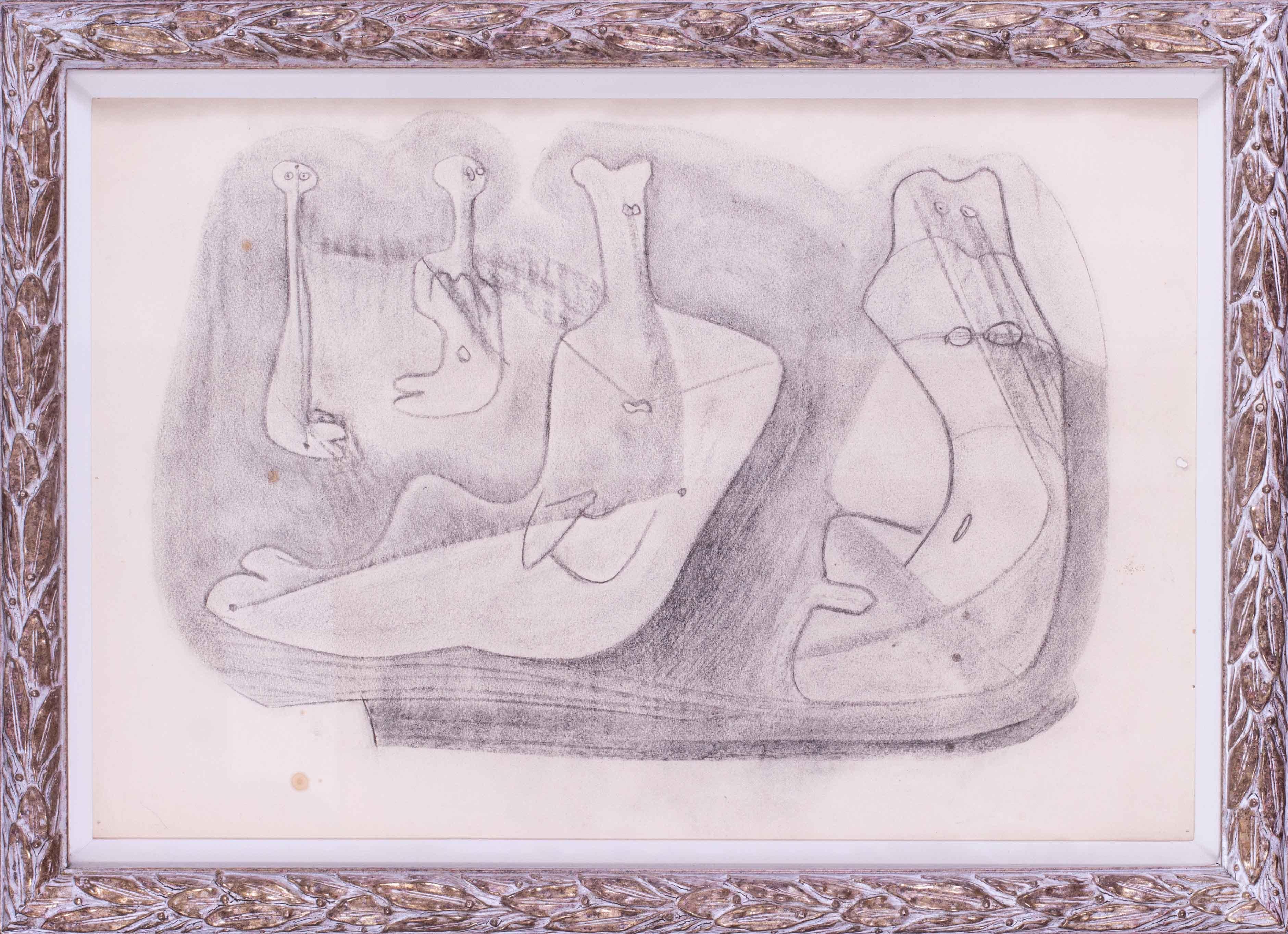 Arthur Berridge (British, 1902-1957) 
Abstracted figures #1 1950 
Charcoal 
14.1/2 x 21.1/2 in. (36.8 x 54.7 cm.) 
Provenance: David Lay, Penzance 

Born in Leicester in 1902, Berridge attended Goldsmith's College in London, where he graduated in
