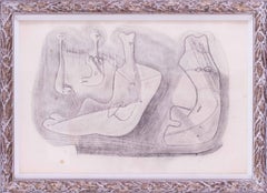Vintage Modern British drawing of abstract figures by Arthur Berridge, 1950