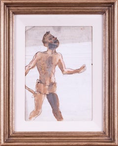 Vintage Augustus Edwin John original watercolour drawing of a caveman, British, 20th C