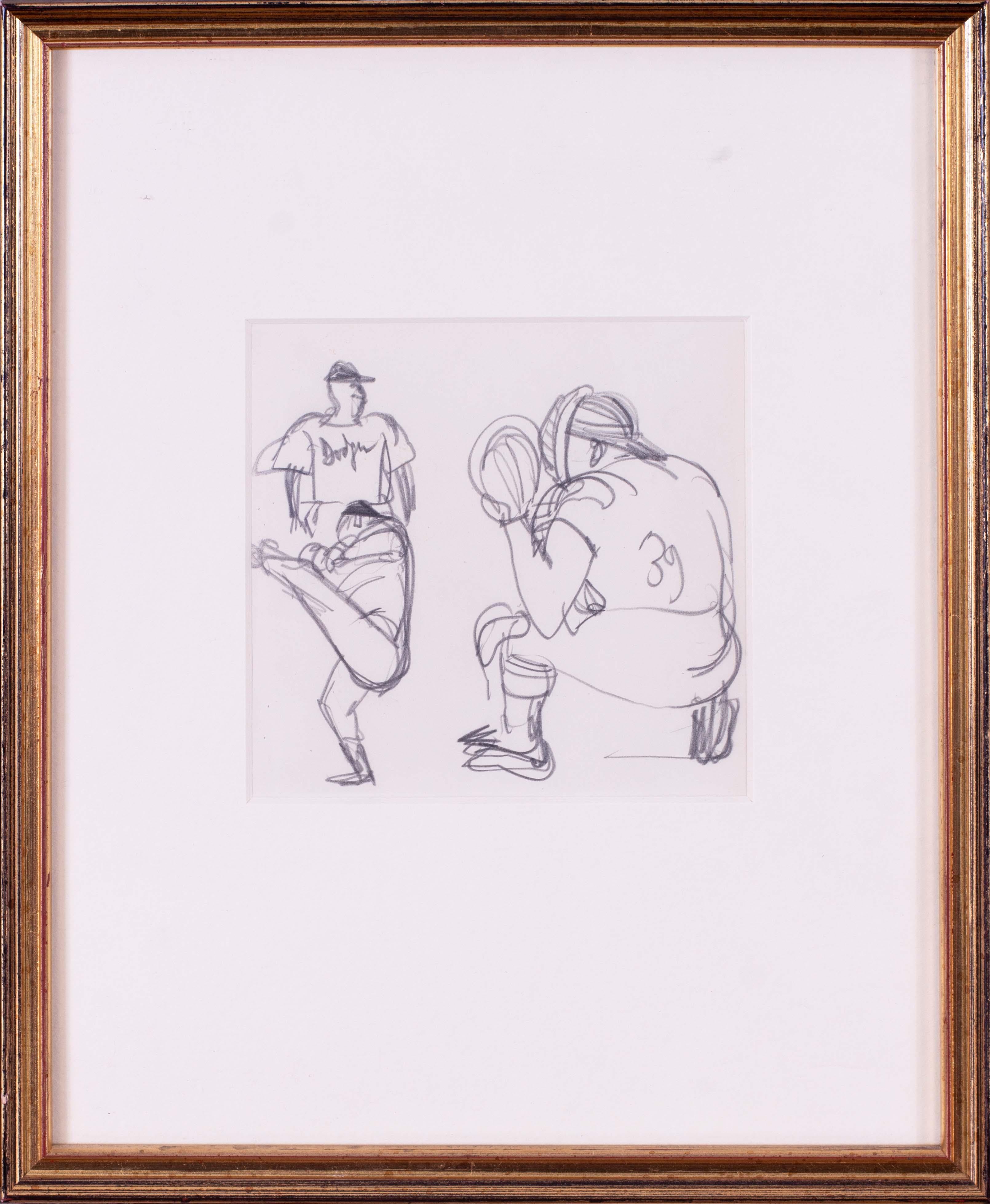 Figurative Art Ronald Searle - Pichet, Dodger Catcher et positions du terrain de baseball, 3 dessins de Ronald Searl
