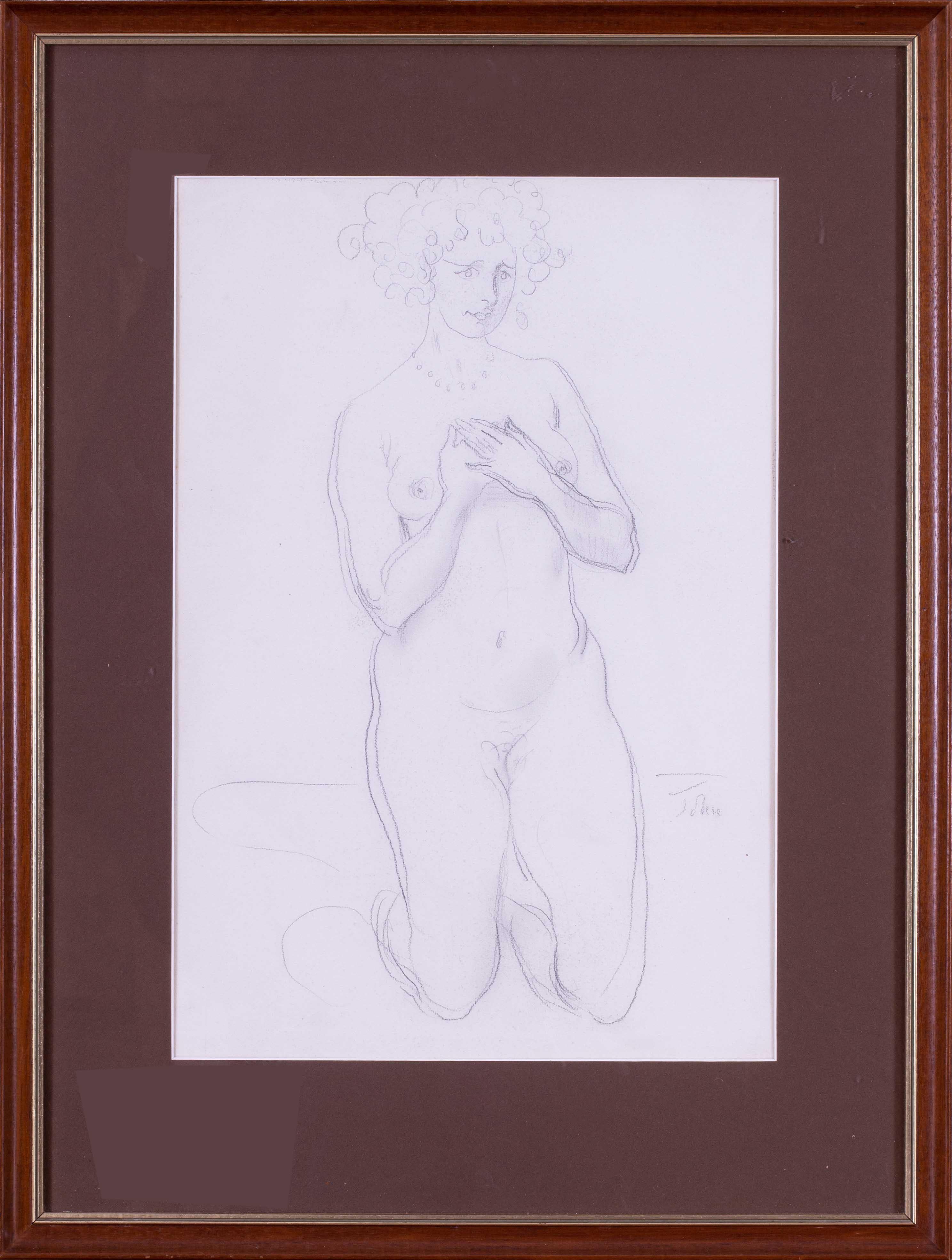 Nude Augustus Edwin John - Augustus John, britannique, dessin d'un nu agenouillé, crayon sur papier