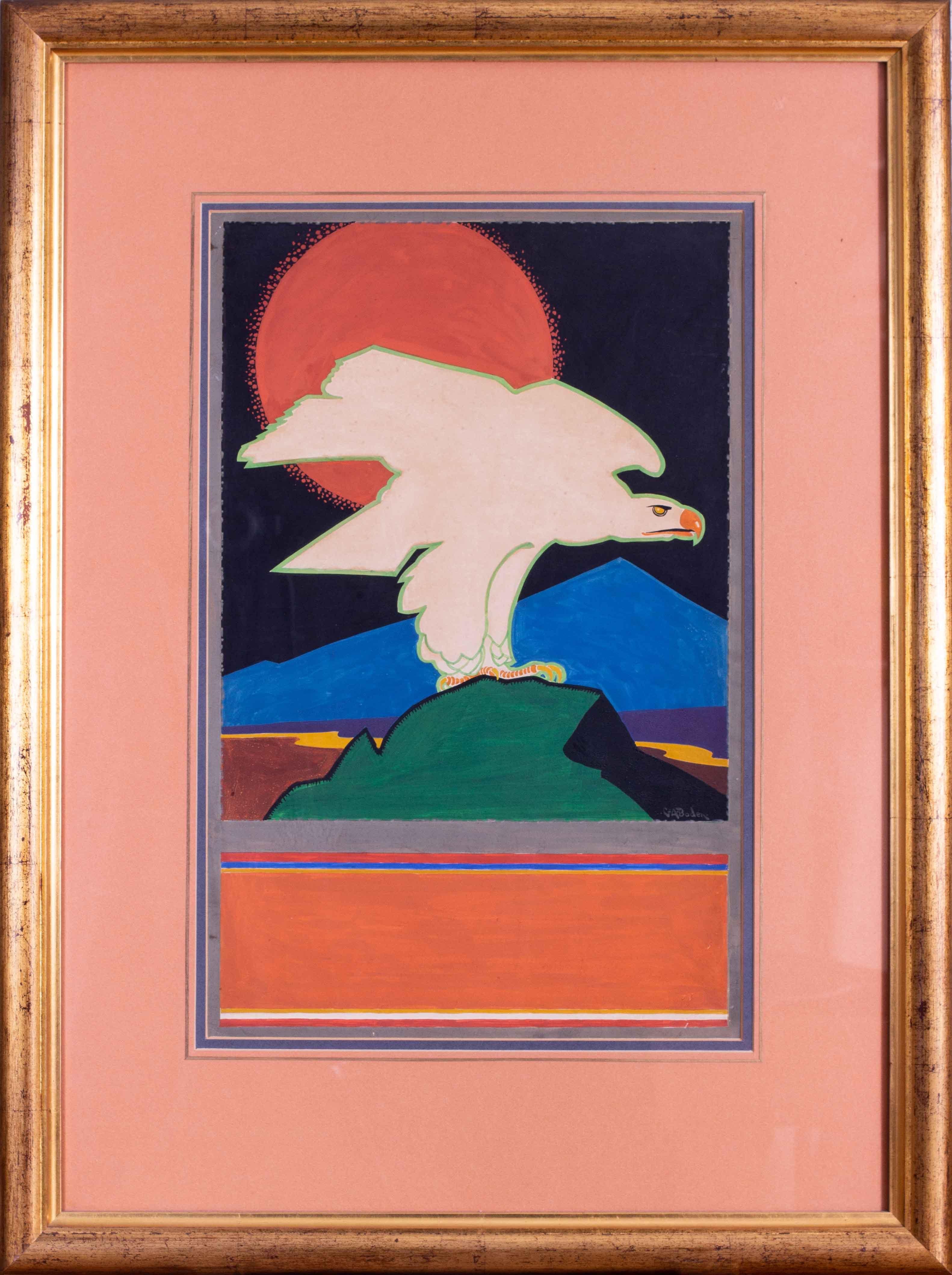 Britisches, grafisches Gouache-Gemälde eines Adlers von George Alfred Boden, frühes 20. Jahrhundert
