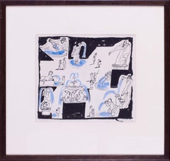Edward Bawden design of the listener, ink on paper, British painter, illustrator