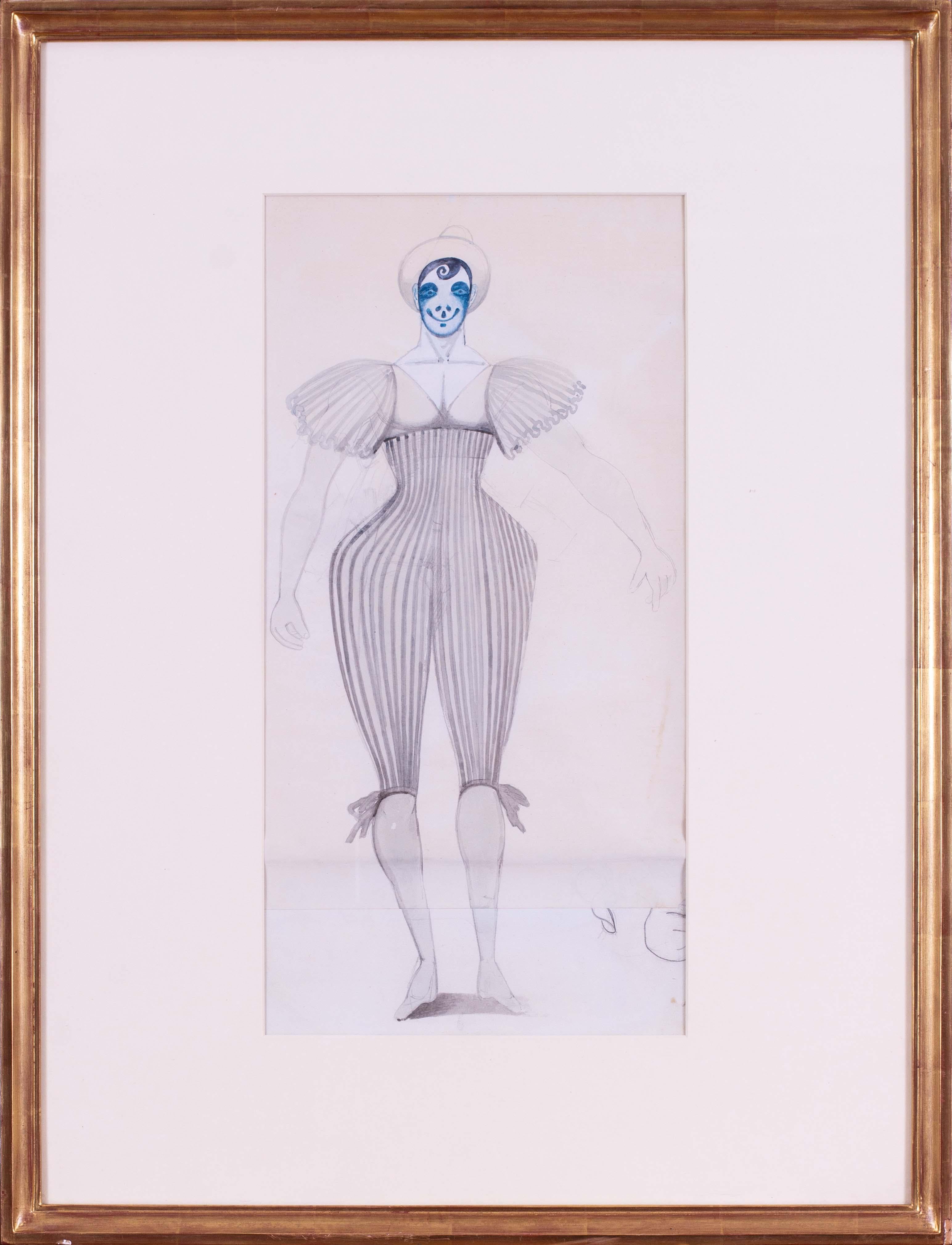 Edward Burra original drawing for a costume design for clown, British, 20th Cent