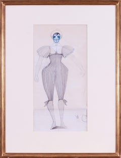 Edward Burra original drawing for a costume design for clown, British, 20th Cent