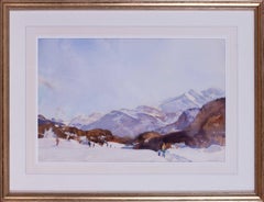 Russell Flint watercolour of skiing near St. Moritz, British, 20th Century