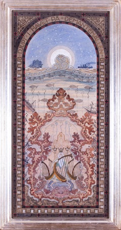 Swedish 20th Century watercolour of the water spirit Nack on diamond rocks