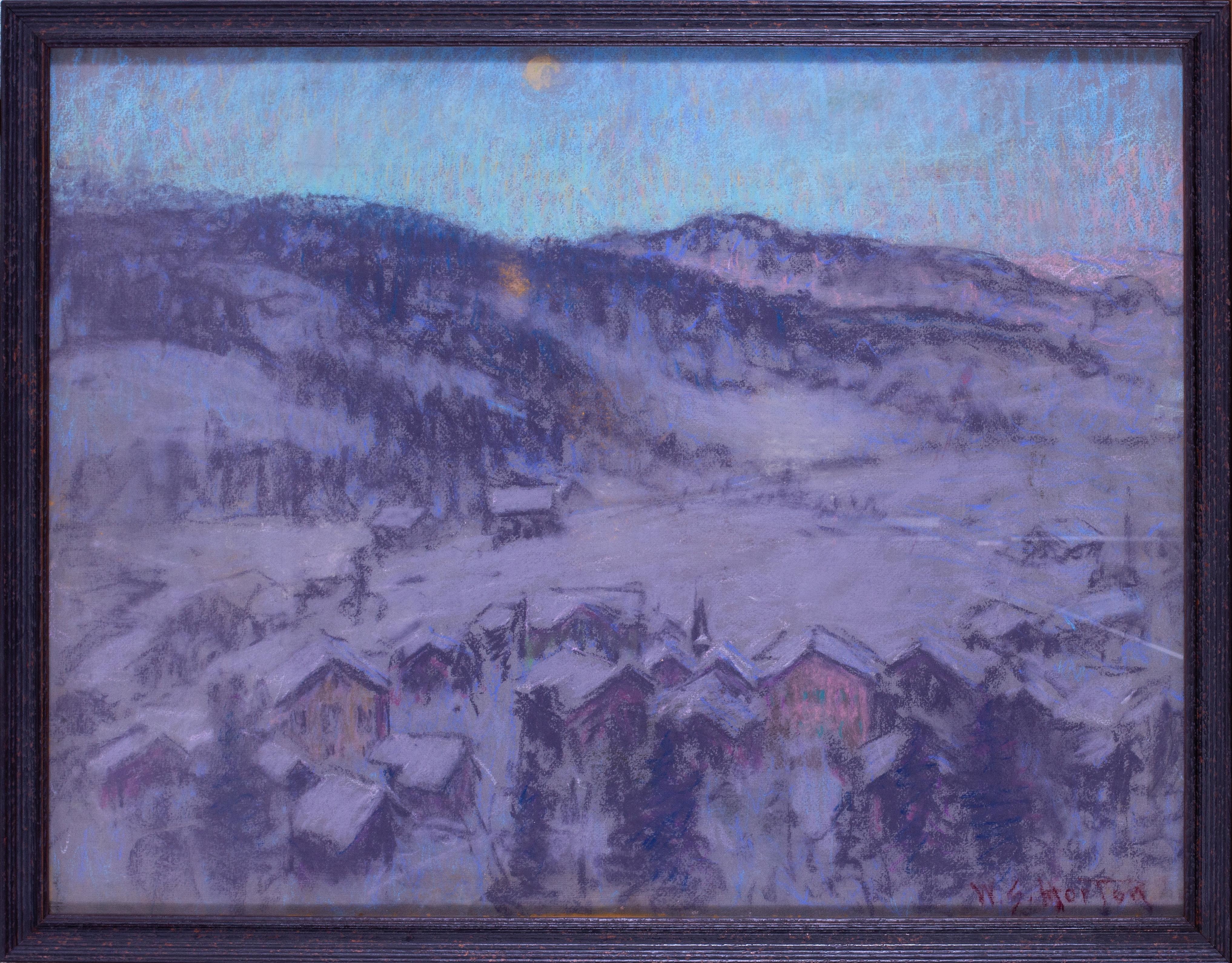 Landscape Art de William Samuel Horton - Paisaje nocturno americano del siglo XX de Gstaad por Horton, pastel
