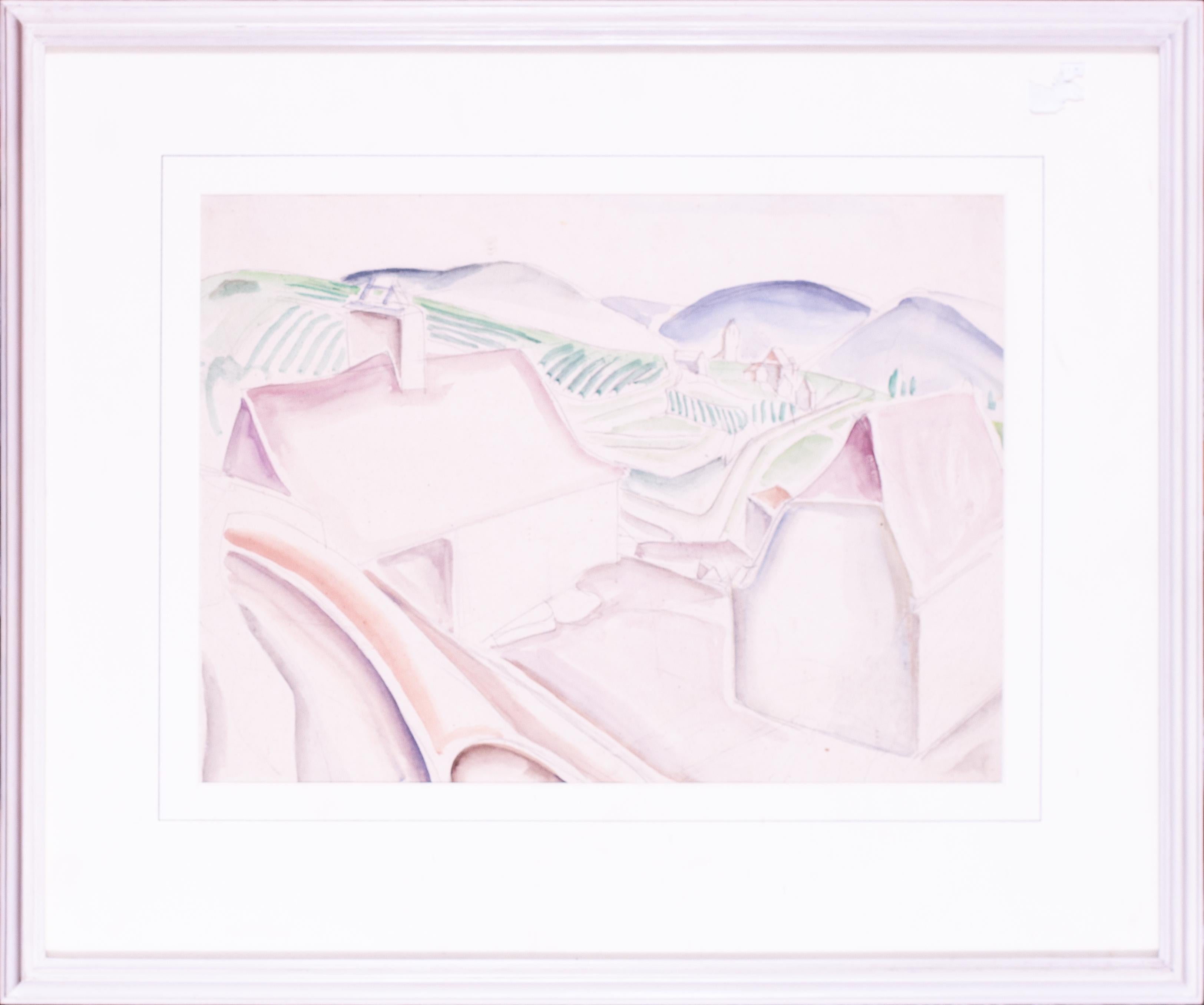 Jessica Dismorr (Británica, 1885 - 1939)
Paisaje italiano
Acuarela y lápiz sobre papel
27 x 37cm.
Procedencia: Helen Saunders (1885-1963) y descendencia; 
Quentin Stevenson, Comprado al patrimonio del anterior;
Colección privada, donada por la