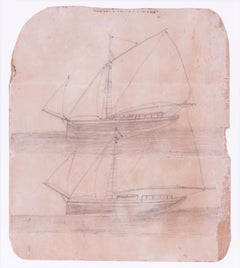 Alfred Wallis drawing of sailing boats, St. Ives artist, Cornwall, 20th Century