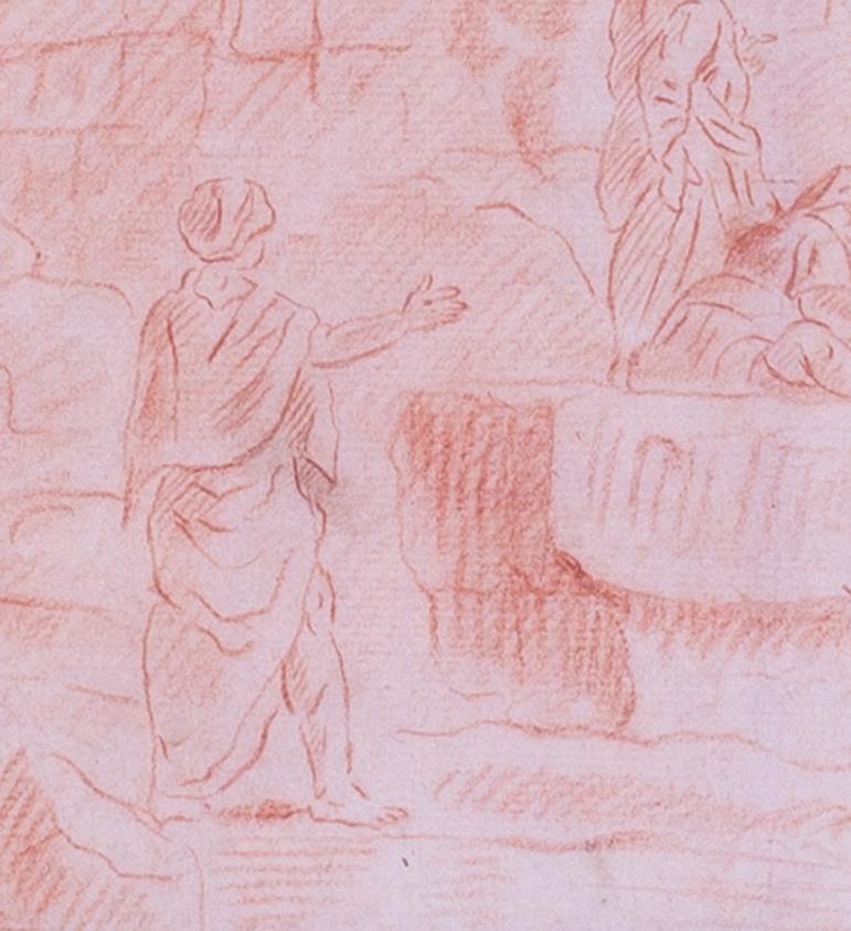 Französische sanguine Zeichnung von Figuren in den römischen Ruinen des 18. Jahrhunderts von Robert (Alte Meister), Art, von Hubert Robert