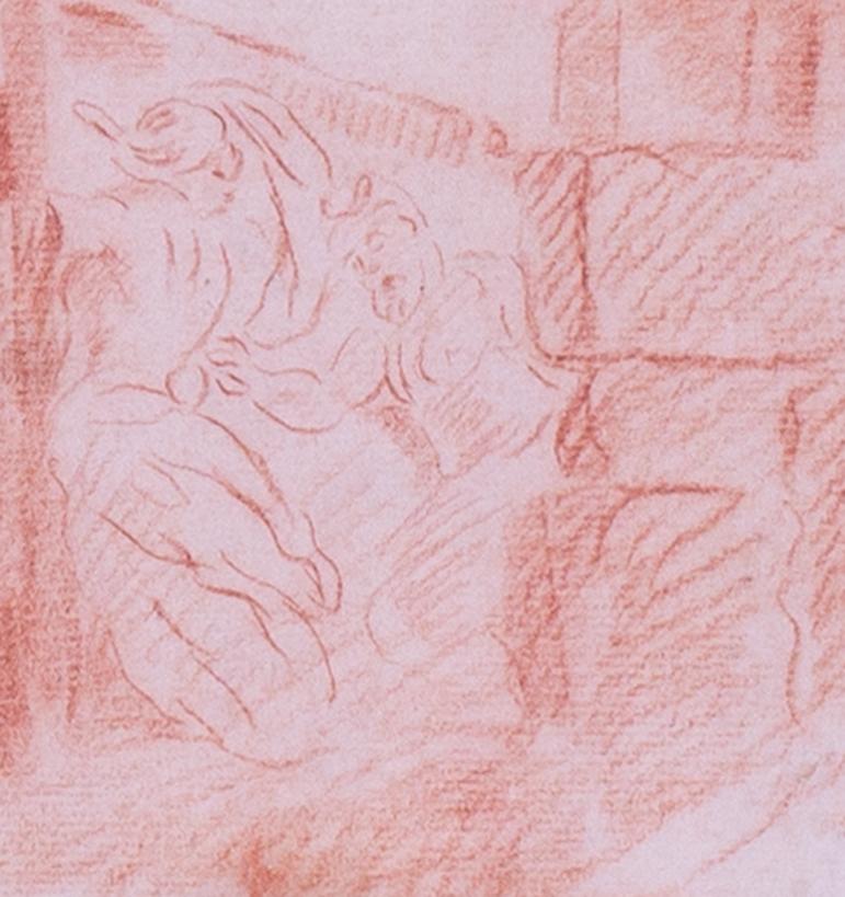 Französische sanguine Zeichnung von Figuren in den römischen Ruinen des 18. Jahrhunderts von Robert (Grau), Figurative Art, von Hubert Robert