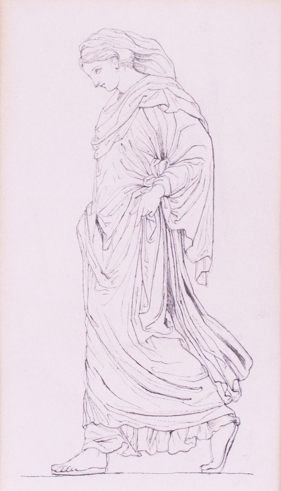Zeichnung einer klassischen Jungfrau aus dem 19. Jahrhundert, John Flaxman zugeschrieben im Angebot 1