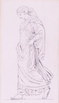 19th Century drawing attributed to John Flaxman of a classical maiden