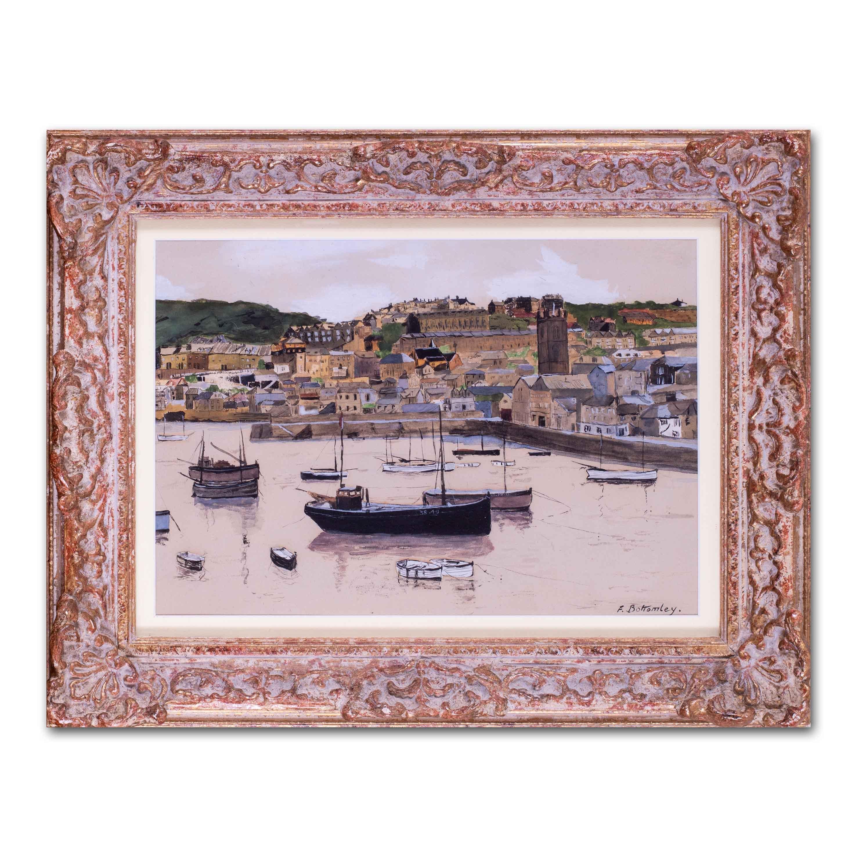 Early 20th Century view of St. Ives harbour, Cornwall, UK by Fred Bottomley For Sale 4