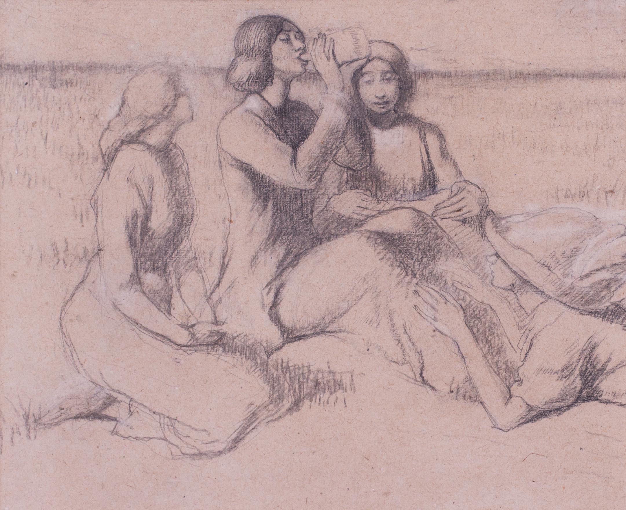 Early 20th Century French crayon drawing of a group of young people - Art by Edmund Dulac 