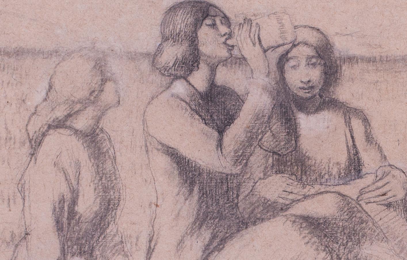 Early 20th Century French crayon drawing of a group of young people - Academic Art by Edmund Dulac 