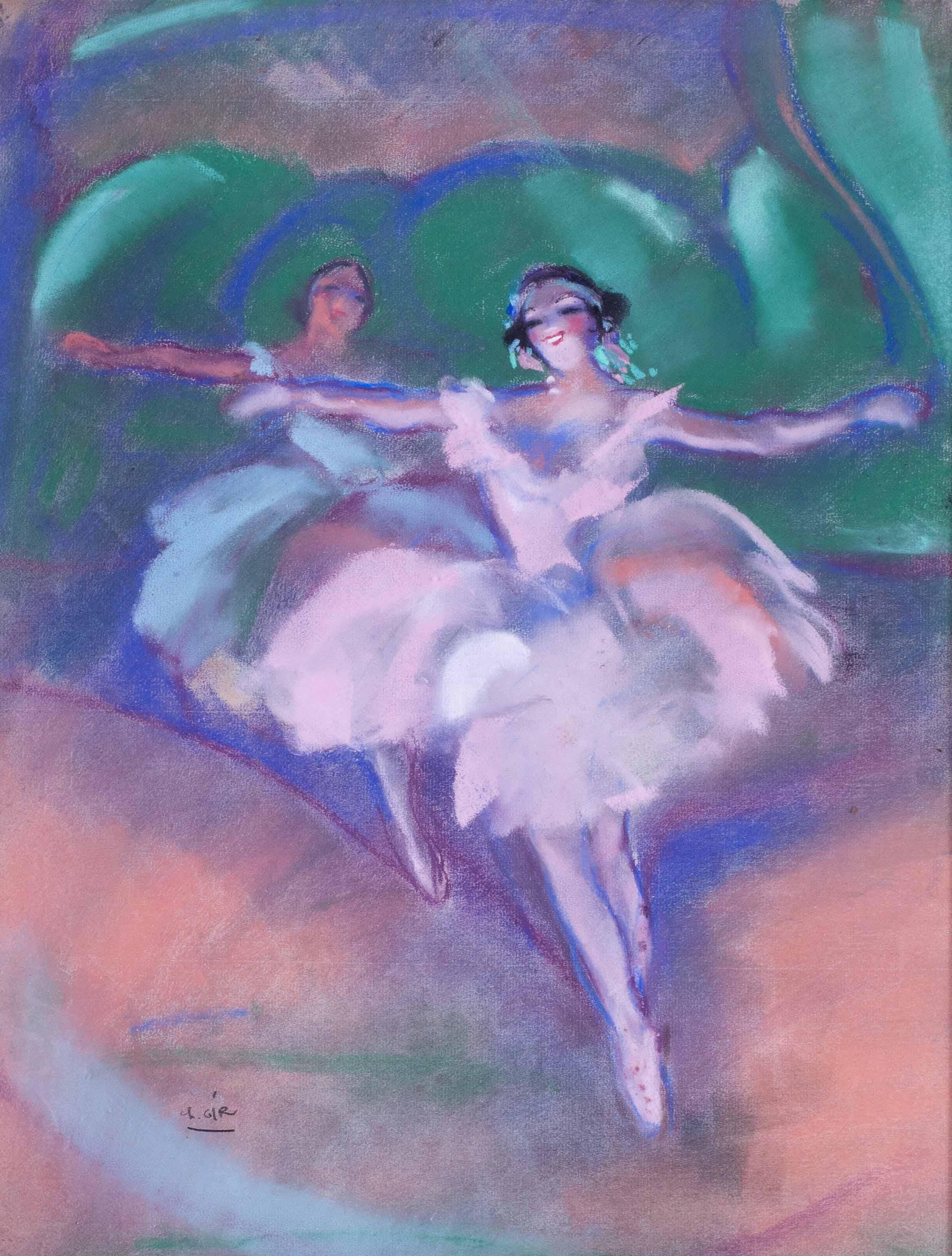 Art-déco-Pastellzeichnungen von Ballerinas auf Spitze des französischen Künstlers Charles Gir' im Angebot 1