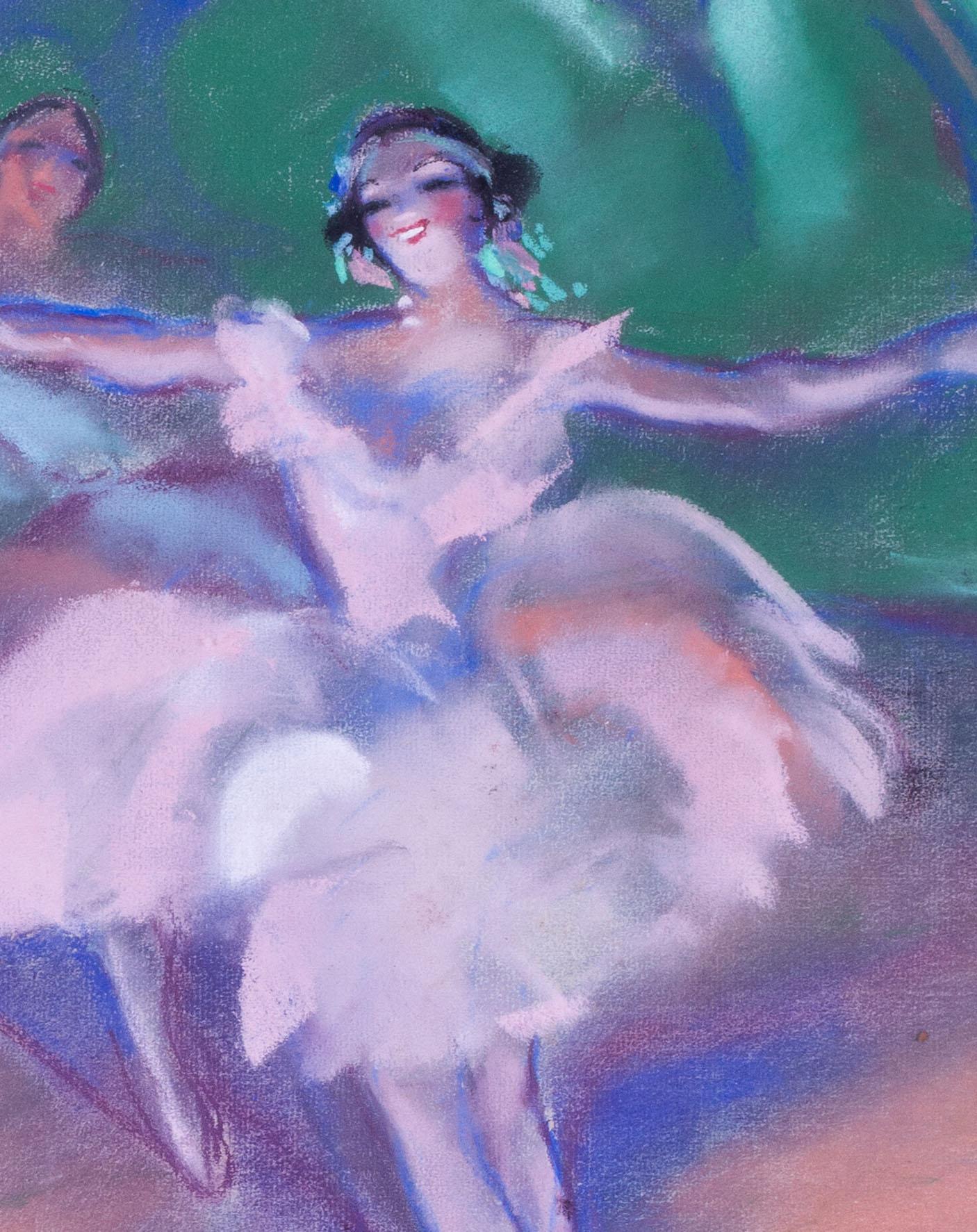 Art-déco-Pastellzeichnungen von Ballerinas auf Spitze des französischen Künstlers Charles Gir' im Angebot 3